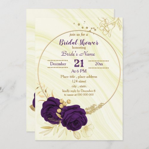 royal purple gold floral bridal shower invitation