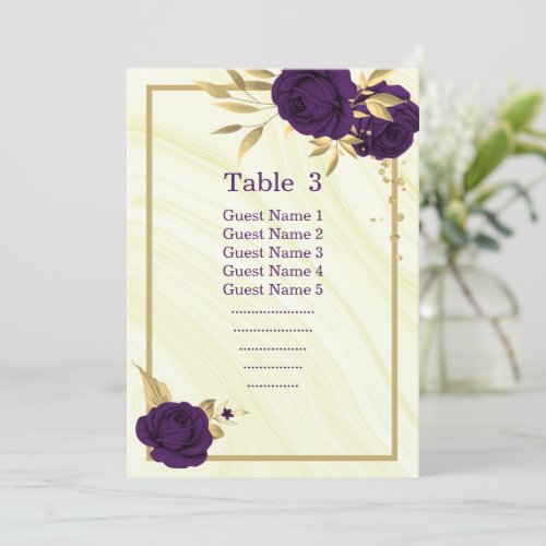 royal purple gold floral geometric seating chart invitation