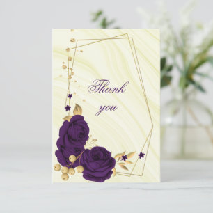 royal purple gold floral geometric thank you card