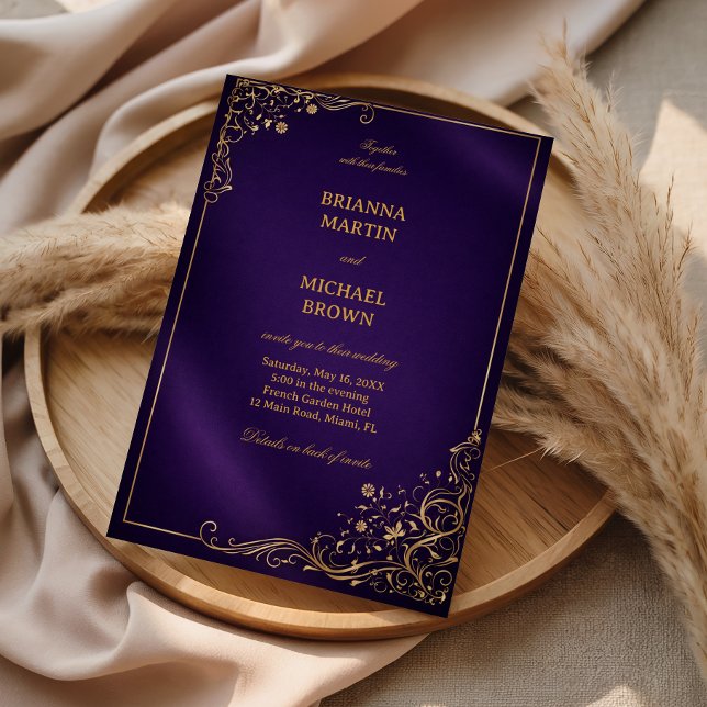 Royal Purple Gold Floral Invitation (Creator Uploaded)