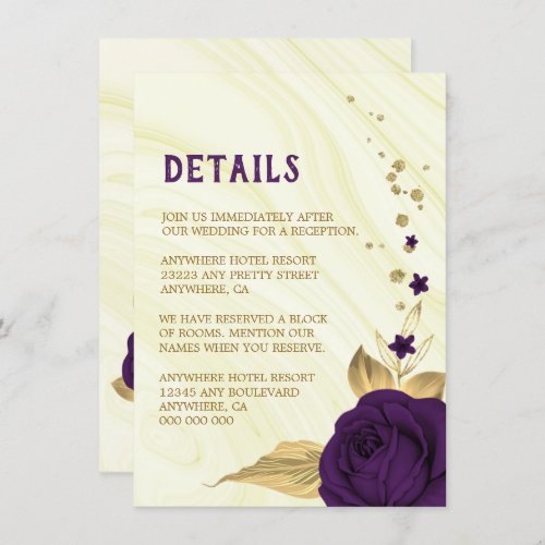Royal purple gold floral marble details  enclosure card