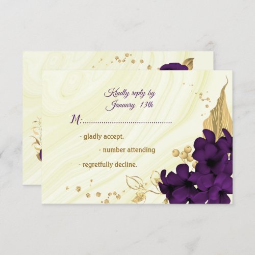 royal purple gold floral marble  RSVP card