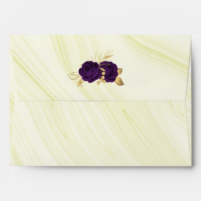royal purple gold floral marble wedding envelope (Back (Top Flap))