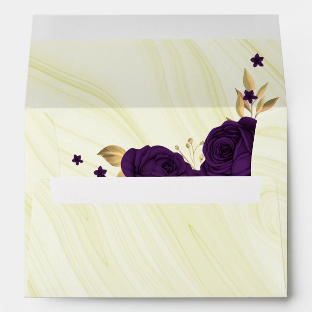 royal purple gold floral marble wedding envelope (Back (Bottom))