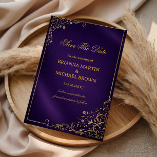Royal Purple Gold Floral Save The Date