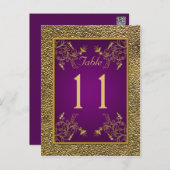 Royal Purple, Gold Floral Table Number Post Card (Front/Back)