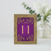 Royal Purple, Gold Floral Table Number Post Card (Standing Front)