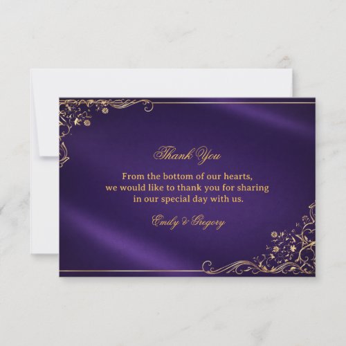 Royal Purple Gold Floral Thank You Card