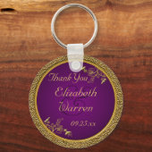 Royal Purple, Gold Floral Wedding Favor Keychain (Front)