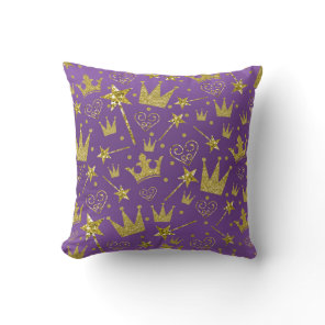 Royal Purple & Gold Glitter Girls Princess Decor Throw Pillow