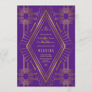 Royal Purple Gold Great Gatsby Wedding Invitation