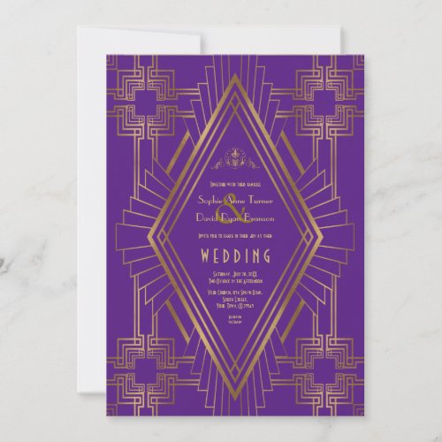 Royal Purple Gold Great Gatsby Wedding Invitation