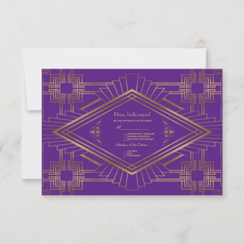 Royal Purple Gold Great Gatsby Wedding RSVP Card