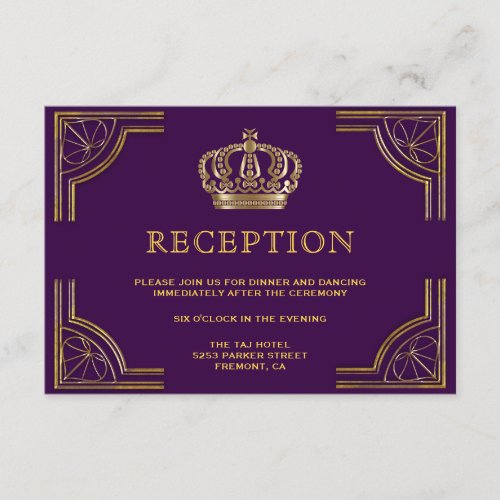 Royal Purple Gold Ornate Crown Reception Enclosure Card