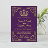 Royal Purple Gold Ornate Crown Wedding Invitation (Standing Front)