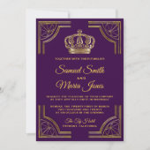 Royal Purple Gold Ornate Crown Wedding Invitation (Front)