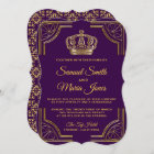 Royal Purple Gold Ornate Crown Wedding Invitation