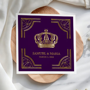 Royal Purple Gold Ornate Crown Wedding Napkins
