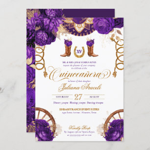 Royal Purple Gold Rose Country Western Quinceanera Invitation