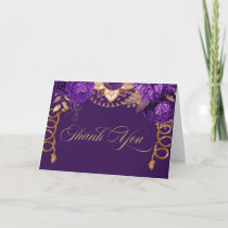 Royal Purple & Gold Roses Elegant Charro Western Thank You Card