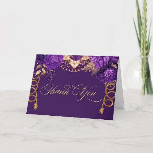 Royal Purple  Gold Roses Elegant Charro Western Thank You Card