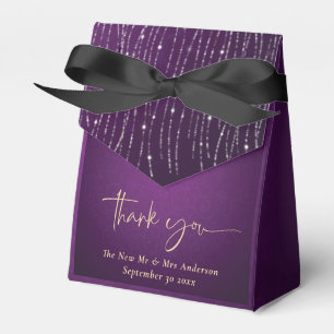 Royal Purple Gold String Lights Wedding Thank You Favor Boxes