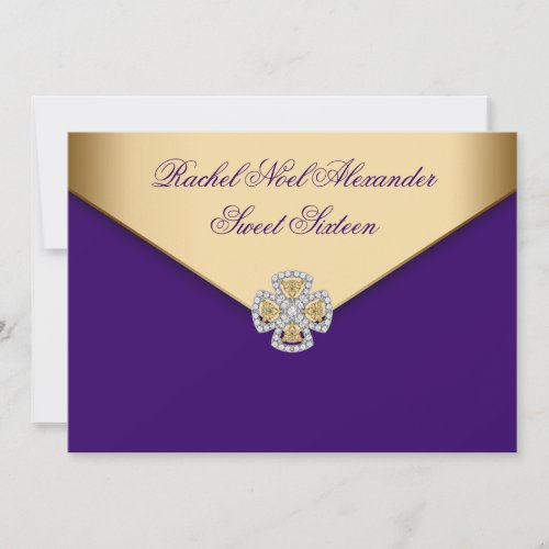 Royal Purple Gold Sweet Sixteen RSVP Card