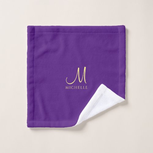 Royal Purple  Gold Typography Monogram Name Wash Cloth