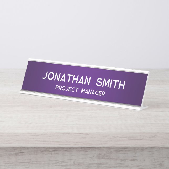 Royal Purple Gradient Bold White Name Desk Name Plate (Front)