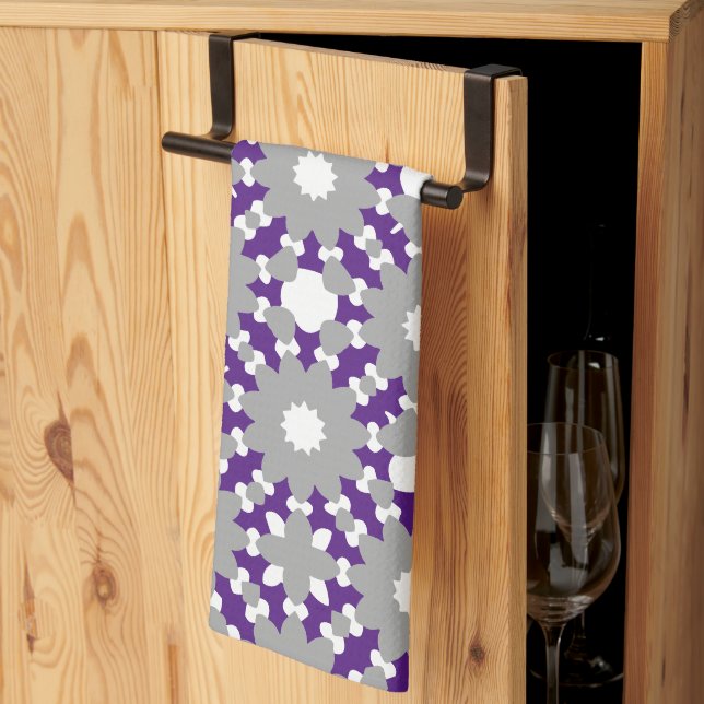Royal Purple Gray White Connected Circles Pattern Kitchen Towel (Thirds Fold)