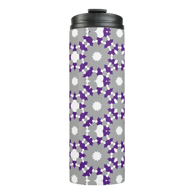 Royal Purple Gray White Connected Circles Pattern Thermal Tumbler (Front)