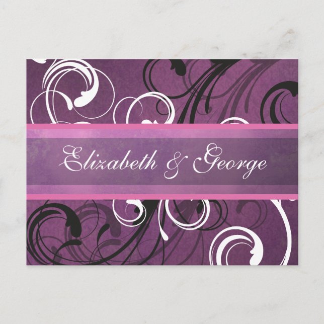 Royal Purple Grunge Damask Elegant Wedding Postcard (Front)