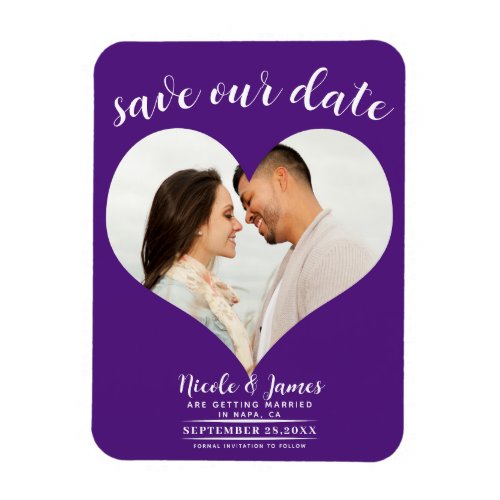 Royal Purple Heart Photo Wedding Save the Date Magnet
