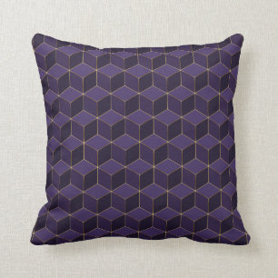 Royal purple hexagons and golden details throw pillow