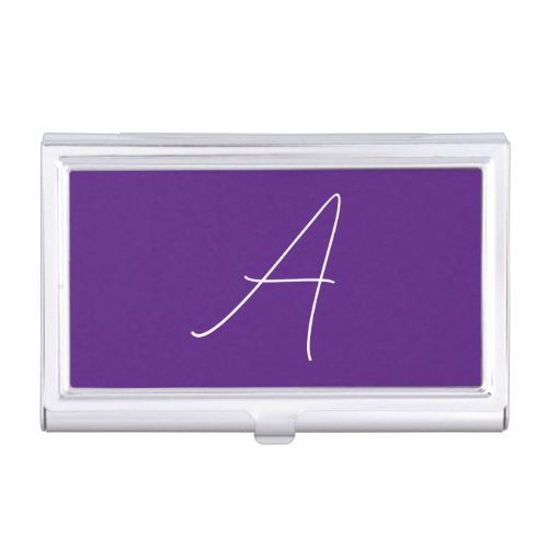 Royal Purple Initial Letter Monogram Calligraphy Business Card Case