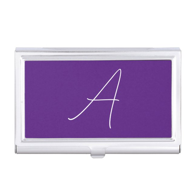 Royal Purple Initial Letter Monogram Calligraphy Business Card Case (Front)
