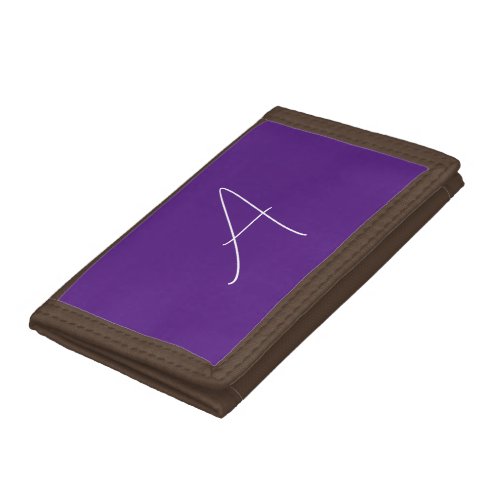 Royal Purple Initial Letter Monogram Calligraphy Trifold Wallet