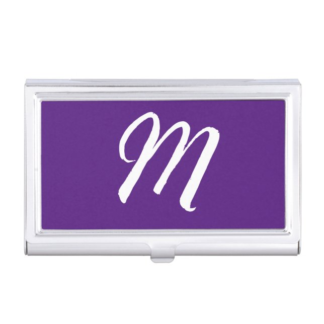 Royal Purple Initial Letter Monogram Modern Style Business Card Case (Front)
