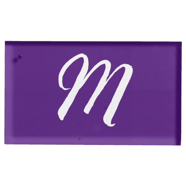 Royal Purple Initial Letter Monogram Modern Style Place Card Holder (Front)