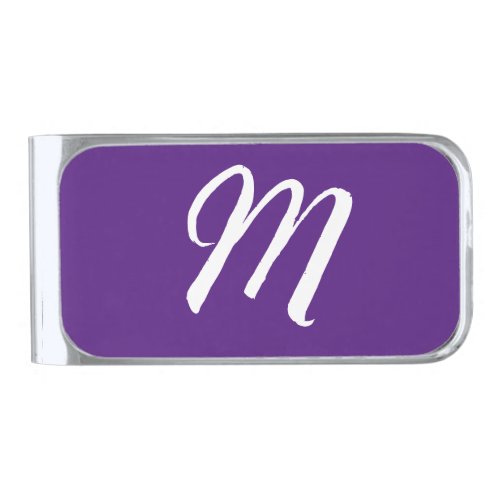 Royal Purple Initial Letter Monogram Modern Style Silver Finish Money Clip
