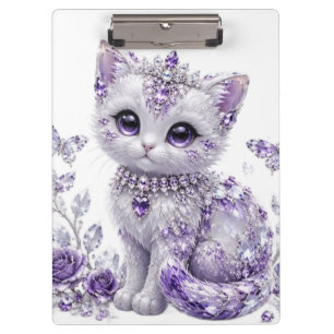 Royal Purple Jeweled Kitten Fantasy Clipboard