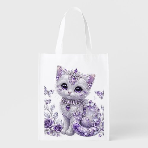 Royal Purple Jeweled Kitten Fantasy Grocery Bag