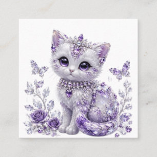 Royal Purple Jeweled Kitten Fantasy Square Business Card