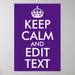Royal Purple Keep Calm and Edit Text Poster