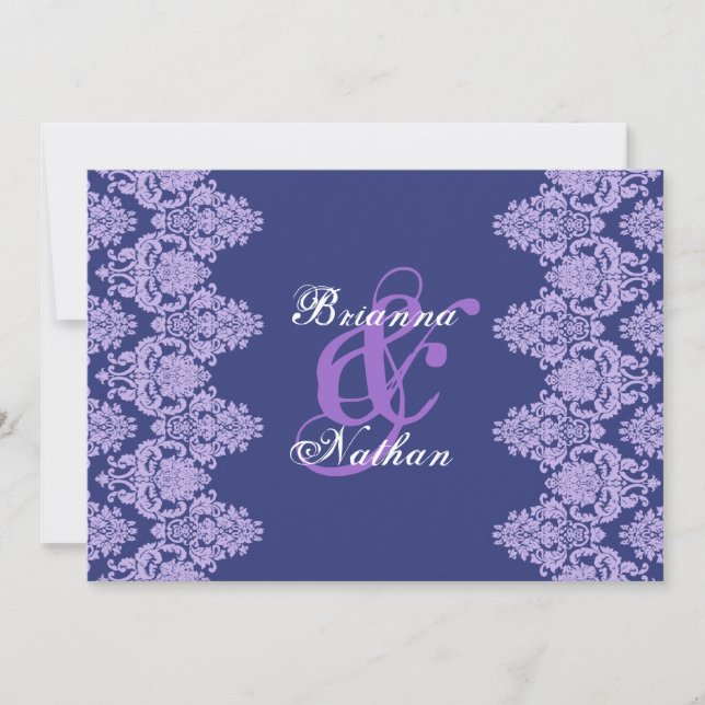 Royal Purple & Lavender Damask Wedding Invitation (Front)