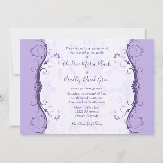 Royal Purple & Lavender Floral Wedding Invitation (Front)