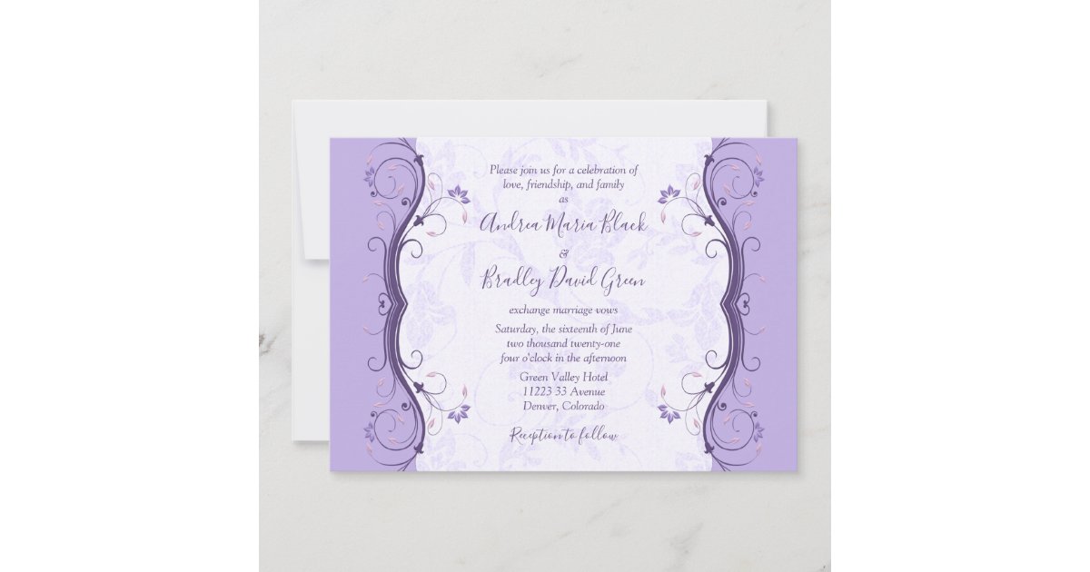 Royal Purple & Lavender Floral Wedding Invitation | Zazzle