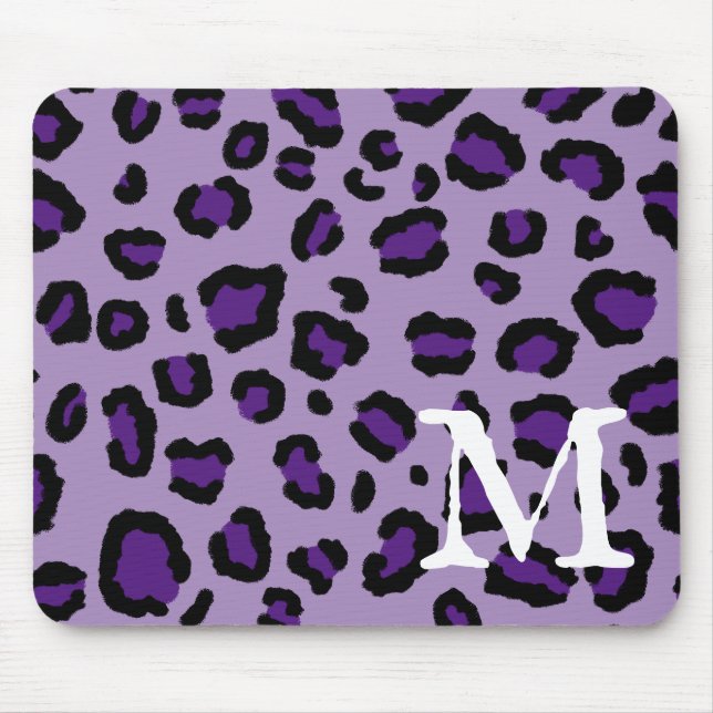 Royal Purple Leopard Print Monogram Mouse Pad (Front)