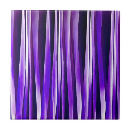 Royal Purple Lilac and Silver Stripy Pattern Ceramic Tile
