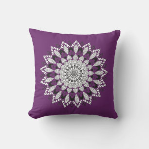 Royal Purple Mandala Flower Design Throw Pillow